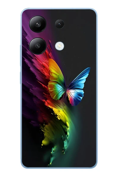 Le Balvo Redmi Note 13 4G Uyumlu Gökkuşağı Kelebeği Baskılı Silikon Kılıf ürün görseli 1
