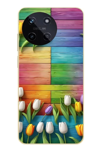 Le Balvo Realme 11 4G Uyumlu Renkli Laleler Baskılı Silikon Kılıf ürün görseli 1