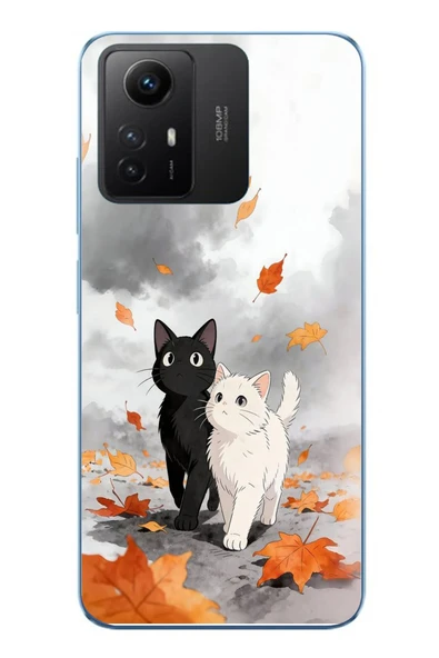 Le Balvo Redmi Note 12S Uyumlu Sonbahar Kedileri Baskılı Silikon Kılıf ürün görseli 1