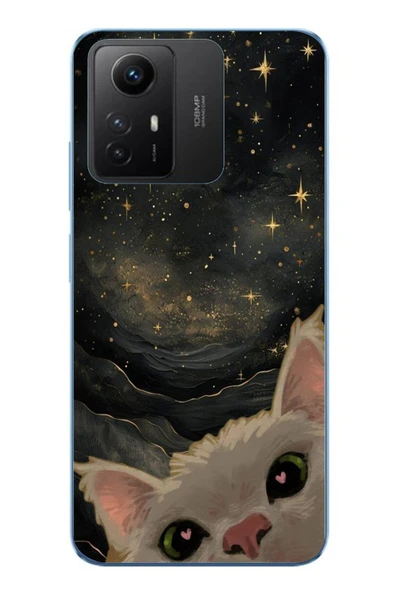 Le Balvo Redmi Note 12S Uyumlu Siyah Gökyüzülü Kedi Baskılı Silikon Kılıf ürün görseli 1