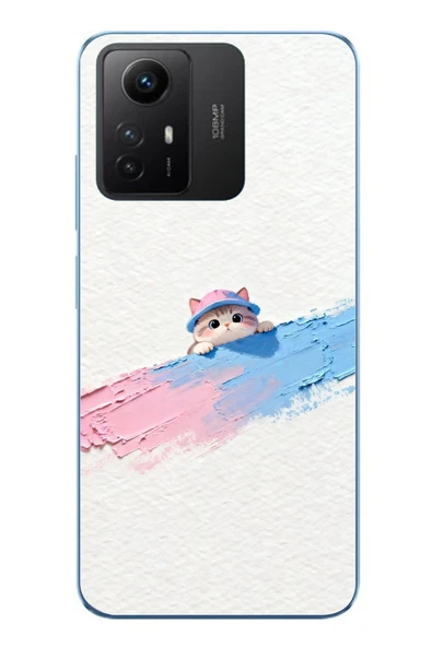 Le Balvo Redmi Note 12S Uyumlu Pembe Mavi Kedi Baskılı Silikon Kılıf ürün görseli 1