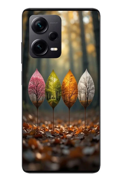 Le Balvo Redmi Note 12 Pro Plus Uyumlu Dört Mevsim Yaprakları Baskılı Silikon Kılıf ürün görseli 1