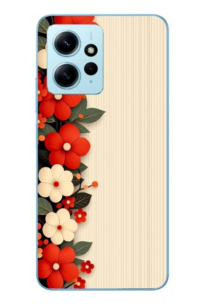 Le Balvo Redmi Note 12 4G Uyumlu Kırmızı Beyaz Çiçekler Baskılı Silikon Kılıf ürün görseli 1