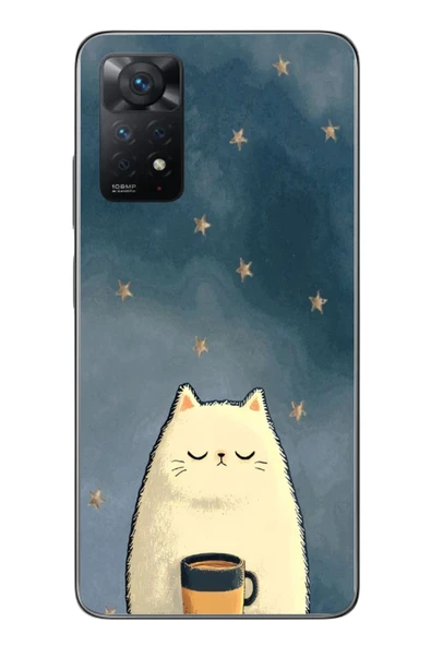 Le Balvo Redmi Note 11 Pro 4G Uyumlu Kahveci Beyaz Kedir Baskılı Silikon Kılıf ürün görseli 1