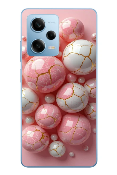 Le Balvo Redmi Note 12 Pro 5G Uyumlu Pembe Beyaz Kırık Toplar Baskılı Silikon Kılıf ürün görseli 1