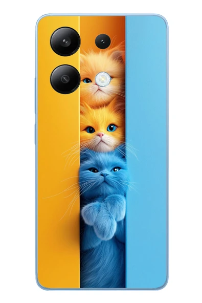 Le Balvo Redmi Note 13 4G Uyumlu Mavi Sarı Kediler Baskılı Silikon Kılıf ürün görseli 1