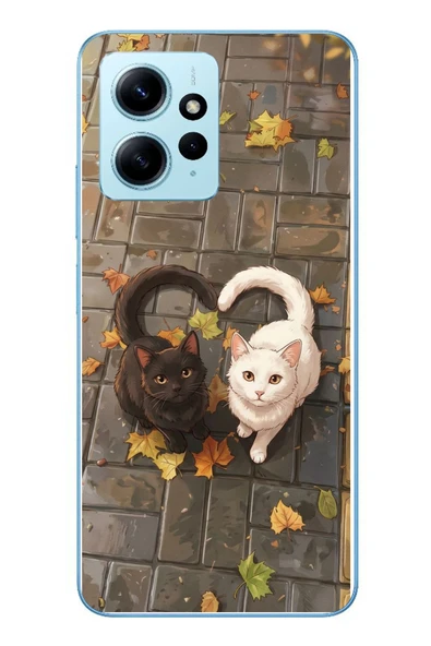 Le Balvo Redmi Note 12 4G Uyumlu Kalp Kuyruklu Kediler Baskılı Silikon Kılıf ürün görseli 1