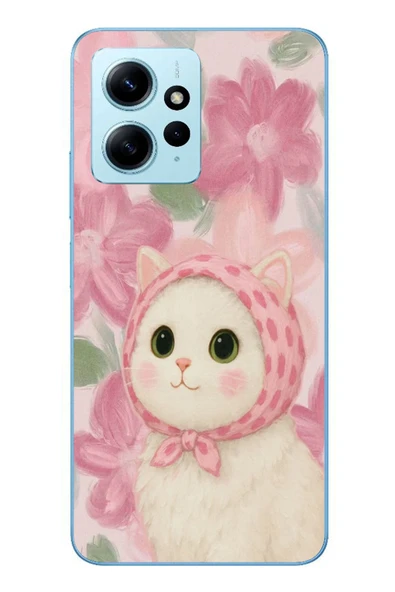 Le Balvo Redmi Note 12 4G Uyumlu Pembe Örtülü Kedi Baskılı Silikon Kılıf ürün görseli 1