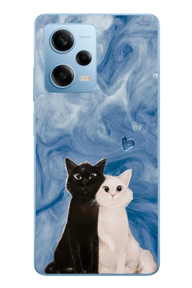 Le Balvo Redmi Note 12 Pro 5G Uyumlu Siyah ve Beyaz Kedi Baskılı Silikon Kılıf ürün görseli 1