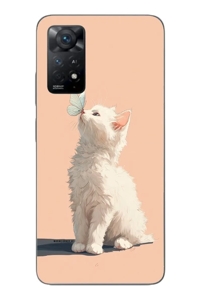 Le Balvo Redmi Note 11E Uyumlu Beyaz Kelebekli Kedi Baskılı Silikon Kılıf ürün görseli 1