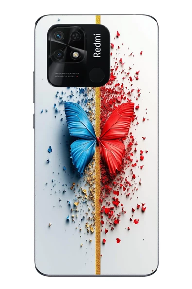 Le Balvo Redmi 10C Uyumlu Kırmızı Mavi Kelebek Baskılı Silikon Kılıf ürün görseli 1