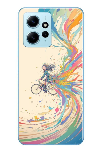Le Balvo Redmi Note 12 4G Uyumlu Rengarenk Bisikletli Kız Baskılı Silikon Kılıf ürün görseli 1