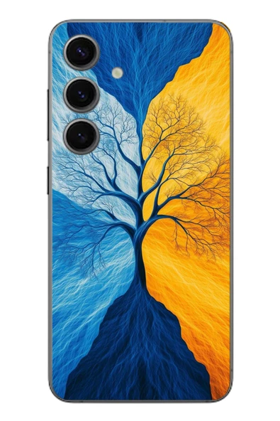 Le Balvo Samsung Galaxy S24 Uyumlu Sarı Mavi Ağaç Baskılı Silikon Kılıf ürün görseli 1