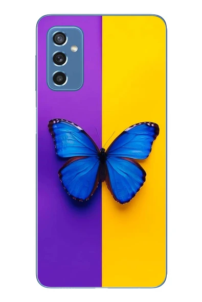 Le Balvo Samsung Galaxy M52 Uyumlu Mor Sarı Kelebek Baskılı Silikon Kılıf ürün görseli 1
