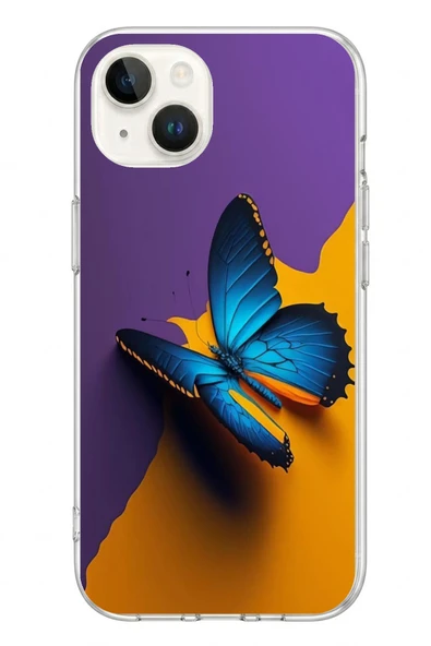Le Balvo İphone 13/14 Uyumlu Mavi Kelebek Baskılı Silikon Kılıf ürün görseli 1