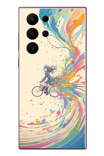 Le Balvo Samsung Galaxy S22 Ultra Uyumlu Rengarenk Bisikletli Kız Baskılı Silikon Kılıf ürün görseli 1