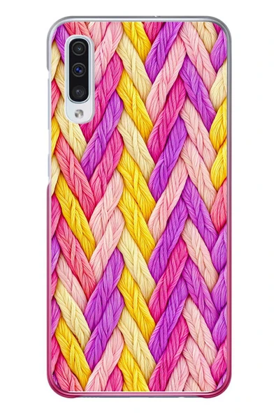 Le Balvo Samsung Galaxy A50 Uyumlu Mor Sarı Örgü Baskılı Silikon Kılıf ürün görseli 1