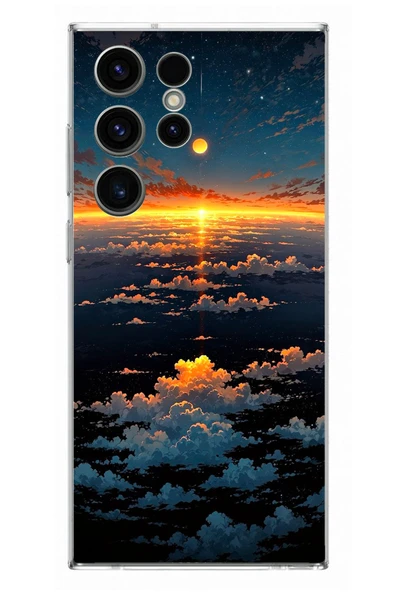 Le Balvo Samsung Galaxy S23 Ultra Uyumlu Gün Batımı ve Ay Baskılı Silikon Kılıf ürün görseli 1