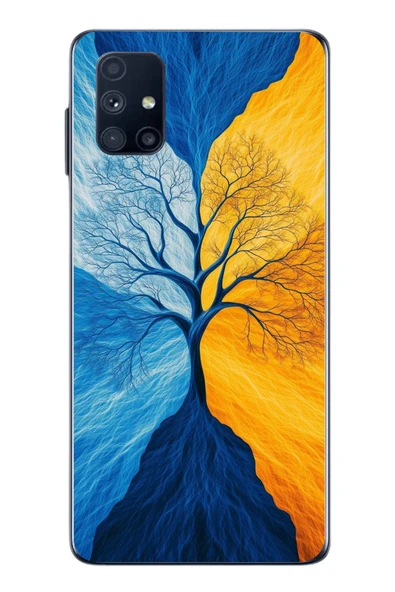 Le Balvo Samsung Galaxy M51 Uyumlu Sarı Mavi Ağaç Baskılı Silikon Kılıf ürün görseli 1