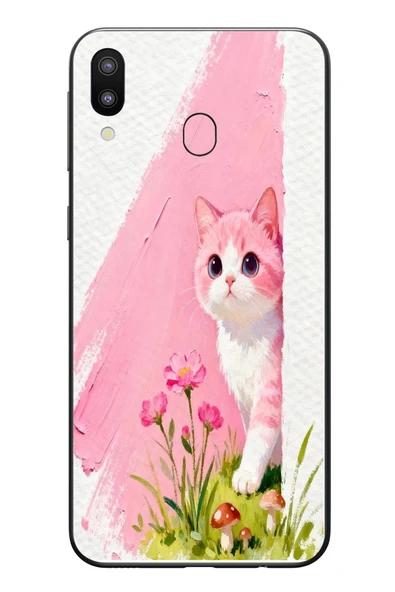 Le Balvo Samsung Galaxy M20 Uyumlu Pembeli Kedi Baskılı Silikon Kılıf ürün görseli 1