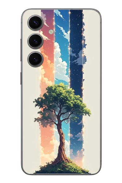Le Balvo Samsung Galaxy S24 Uyumlu Yalnız Ağaç Dört Mevsim Baskılı Silikon Kılıf ürün görseli 1