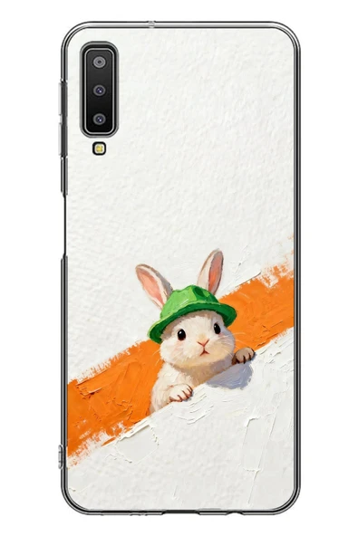 Le Balvo Samsung Galaxy A7 2018 Uyumlu Yeşil Şapkalı Tavşan Baskılı Silikon Kılıf ürün görseli 1