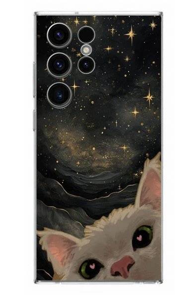Le Balvo Samsung Galaxy S23 Ultra Uyumlu Siyah Gökyüzülü Kedi Baskılı Silikon Kılıf ürün görseli 1