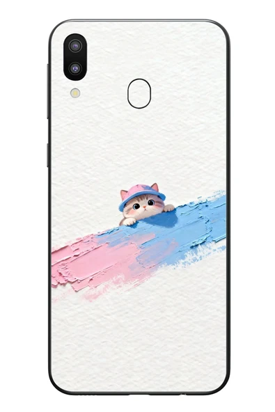Le Balvo Samsung Galaxy M31 Uyumlu Pembe Mavi Kedi Baskılı Silikon Kılıf ürün görseli 1