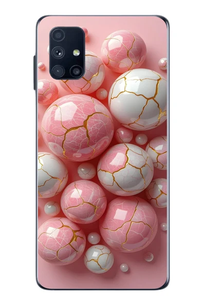 Le Balvo Samsung Galaxy M51 Uyumlu Pembe Beyaz Kırık Toplar Baskılı Silikon Kılıf ürün görseli 1