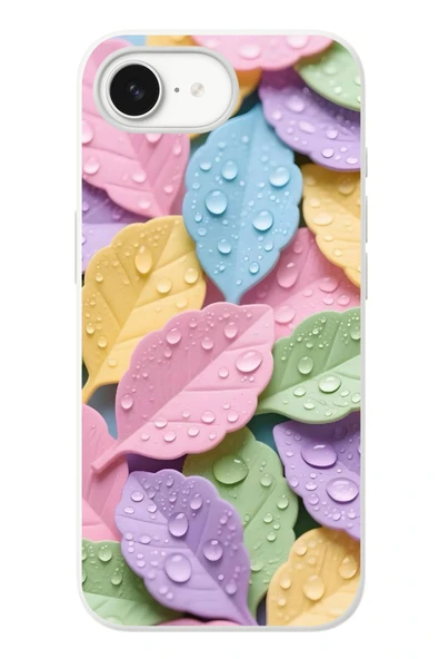 Le Balvo İphone 16e Uyumlu Pastel Damlalıklı Yapraklar Baskılı Silikon Kılıf ürün görseli 1
