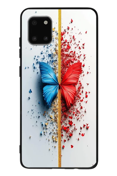 Le Balvo Samsung Galaxy Note 10 Lite Uyumlu Kırmızı Mavi Kelebek Baskılı Silikon Kılıf ürün görseli 1