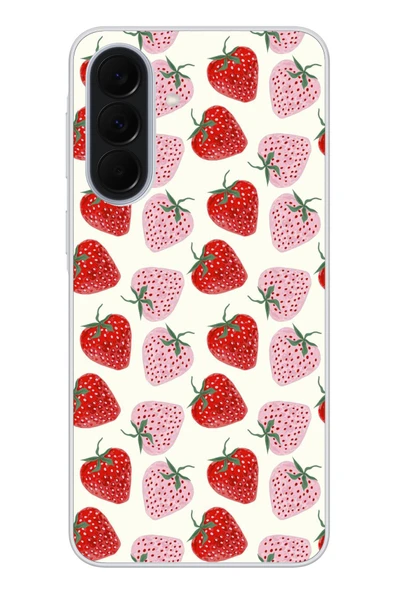 Le Balvo Samsung Galaxy A37 Uyumlu Kırmızı Pembe Çilekler Baskılı Silikon Kılıf ürün görseli 1
