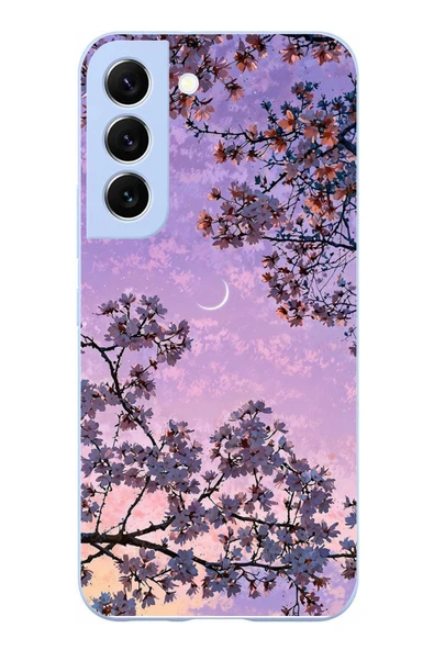 Le Balvo Samsung Galaxy S22 Uyumlu Mor Gökyüzülü Ağaç Baskılı Silikon Kılıf ürün görseli 1