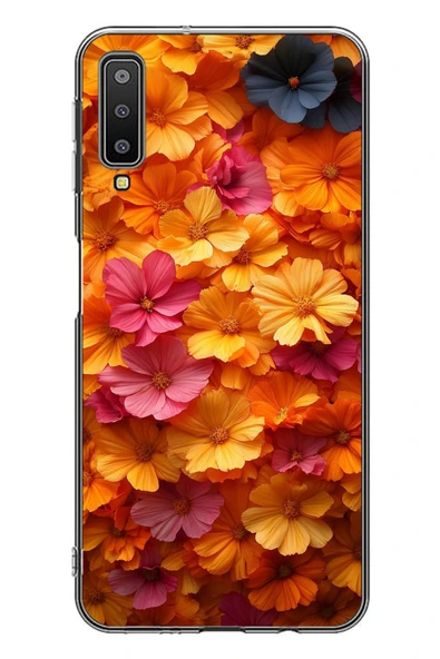 Le Balvo Samsung Galaxy A7 2018 Uyumlu Sarı Pembe Çiçekler Baskılı Silikon Kılıf ürün görseli 1