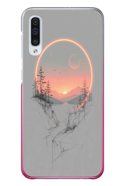 Le Balvo Samsung Galaxy A50 Uyumlu Günbatımı Mermer Desenli Baskılı Silikon Kılıf ürün görseli 1