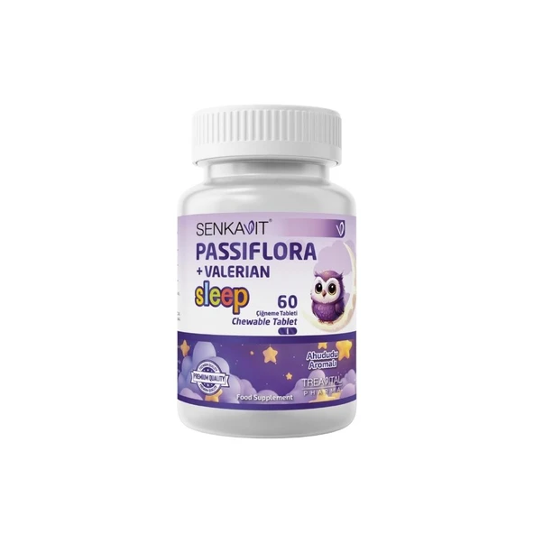 Senkavit Sleep Passiflora Valerian Ahududu Aromalı 60 Çiğneme Tableti ürün görseli 1