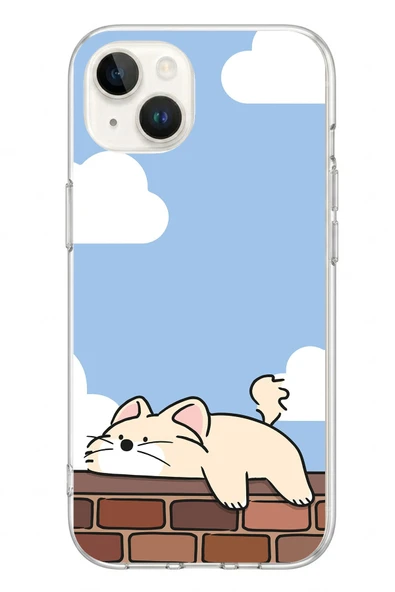 Le Balvo İphone 13/14 Uyumlu Duvar Üstünde Kedi Baskılı Silikon Kılıf ürün görseli 1