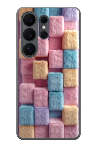 Le Balvo Samsung Galaxy S26 Ultra Uyumlu Pembe Tüylü Kareler Baskılı Silikon Kılıf ürün görseli 1