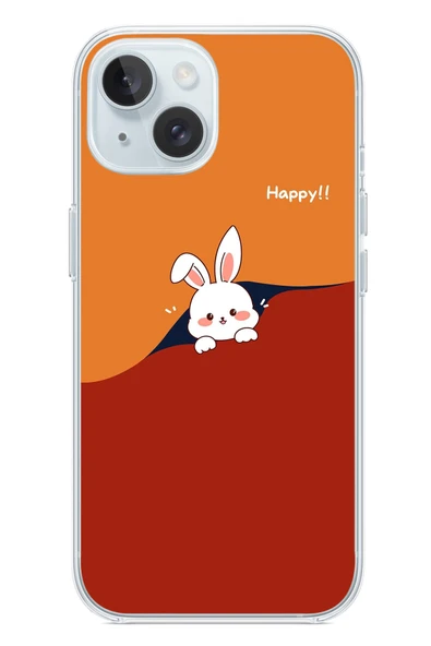 Le Balvo İphone 15 Uyumlu Mutlu Tavşan Baskılı Silikon Kılıf ürün görseli 1