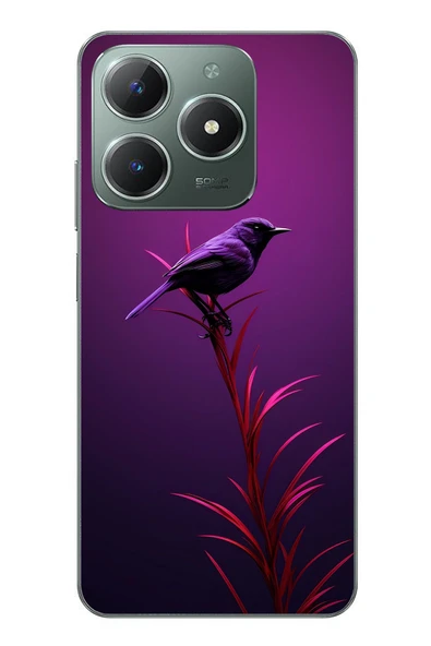 Le Balvo Realme C61 Uyumlu Mor Kuş Dalda Baskılı Silikon Kılıf ürün görseli 1
