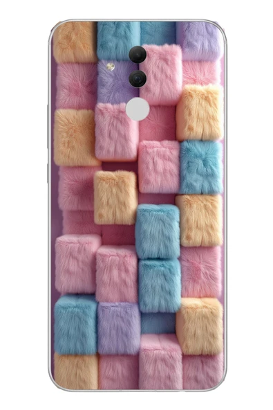 Le Balvo Huawei Mate 20 Lite Uyumlu Pembe Tüylü Kareler Baskılı Silikon Kılıf ürün görseli 1