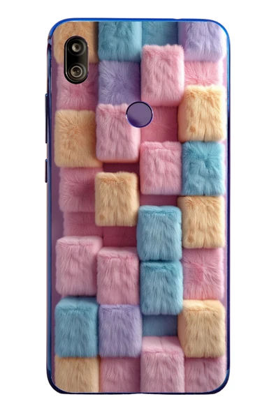 Le Balvo Redmi Note 7 Uyumlu Pembe Tüylü Kareler Baskılı Silikon Kılıf ürün görseli 1