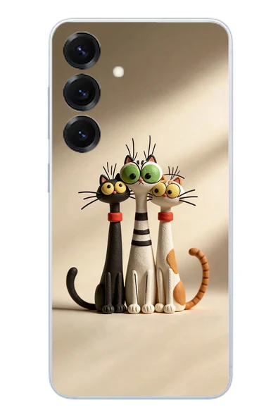 Le Balvo Samsung Galaxy S25 Uyumlu Neşeli Kedi Ailesi Baskılı Silikon Kılıf ürün görseli 1