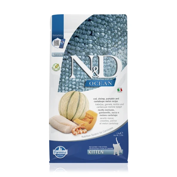 N&D Tahılsız Morina Balıklı Karidesli Bal Kabaklı Yavru Kedi Maması 1.5 Kg ürün görseli 1