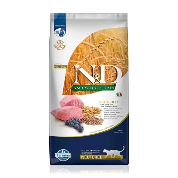 N&D Az Tahıllı Kuzu Etli Yaban Mersinli Kısırlaştırılmış Yetişkin Kedi Maması 10 Kg ürün görseli 1