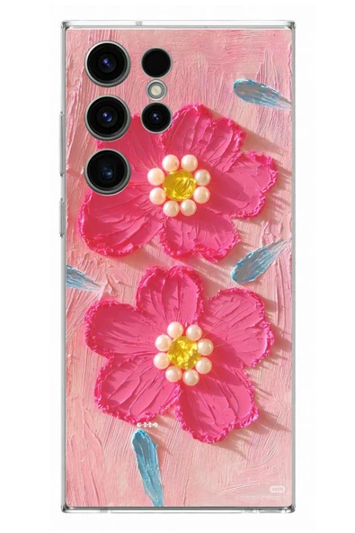 Le Balvo Samsung Galaxy S23 Ultra Uyumlu İnci Çiçekler Baskılı Silikon Kılıf ürün görseli 1