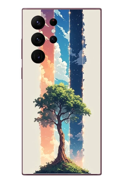 Le Balvo Samsung Galaxy S22 Ultra Uyumlu Yalnız Ağaç Dört Mevsim Baskılı Silikon Kılıf ürün görseli 1