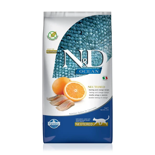 N&D Tahılsız Ringa Balıklı Portakallı Kısırlaştırılmış Yetişkin Kedi Maması 5 Kg ürün görseli 1