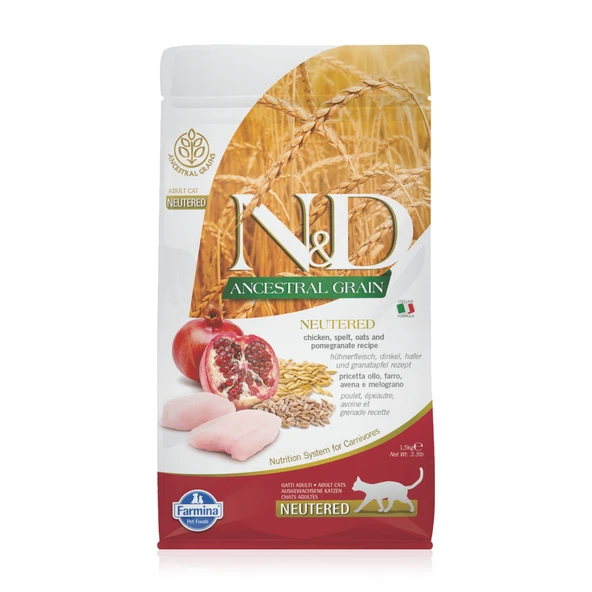 N&D Az Tahıllı Tavuk Etli Narlı Kısırlaştırılmış Yetişkin Kedi Maması 1.5 Kg ürün görseli 1