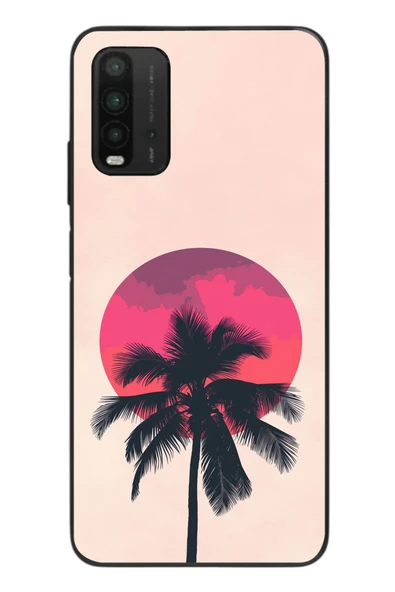 Le Balvo Redmi 9T Uyumlu Palmiye Kırmızı Ay Baskılı Silikon Kılıf ürün görseli 1